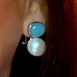 Aquamarine & White 16mm Waterpearls on 925 Silver